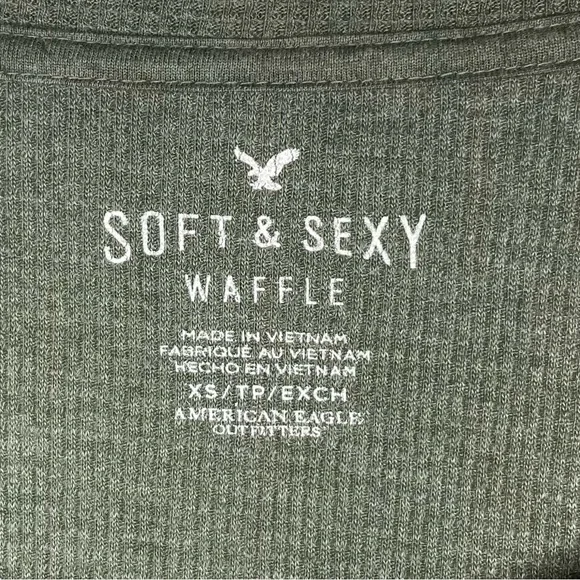 American Eagle Soft & Sexy Waffle V-Neck Long Sleeve Button Down Shirt w/ Lace - Picture 6 of 8